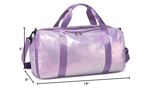 Gym Bag Sports Duffle Bag with Wet Pocket Weekender Overnight Bag with Waterproof Shoe Pouch and Air Hole for Women Girls Travel Foldable Bag (Metallic Purple) - color: Metallic Purple