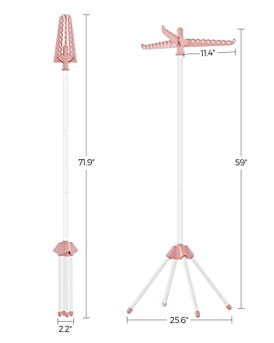 SONGMICS Clothes Drying Rack, 59-Inch Folding Laundry Drying Rack with 3 Rotatable Arms for Hangers, 4 Legs, Stainless Steel, for 27 Pieces of Clothes, Pink and White ULLR510P01 - color: Pink + White, style: 1-Tier