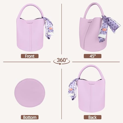 Vegan Leather Bucket Bag for Women Crossbody Bucket Purse with Removable Fashion Bucket Handbag - color: Purple
