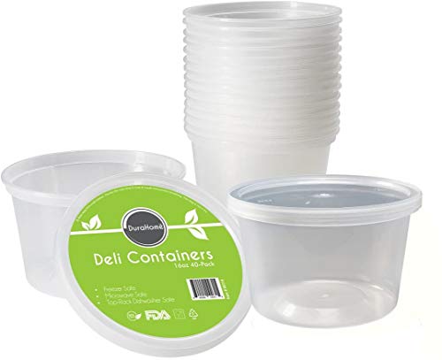 DuraHome - Deli Containers with Lids Leakproof - 40 Pack BPA-Free Plastic Microwaveable Clear Food Storage Container Premium Heavy-Duty Quality, Freezer & Dishwasher Safe (16 oz.) - size: 16 oz. (40 Sets)