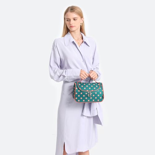 Yeiotsy Travel Cosmetic Bag for Women – Polka Dot Makeup Bag Organizer & Hanging Toiletry Bag - color: Lake Blue