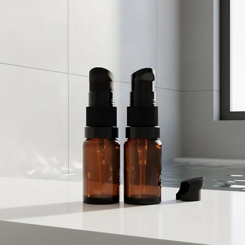 6Pack 10ml Amber Glass Pump Bottle,1/3oz Small Dispenser, Travel Refillable Pump Botttles for Toiletries, Lotions,Sercums,Essential Oils - color: 10ml Amber(6pcs)