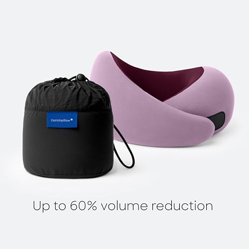 Ostrichpillow Go Neck Pillow, Travel Pillows for Airplanes, Premium Memory Foam Travel Pillow, 360º Ergonomic Design, Asymmetrical Sides, Travel Bag Included, Washable Modal Cover - color: Dusk