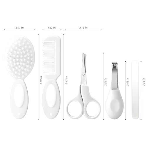 Baby Grooming Kit Newborn,Baby Health Care Kit,Baby Brush Soft Bristles 5 pcs Baby Nail Kit Nursery Care Kit Baby Hair Brush Hair Comb Nail Kit Safety Cutter Nail Clipper Set White - color: 5pcs White