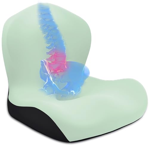 Seat Cushion, Office Chair Cushion, L-Shaped Ergonomic Car Seat Cushions, Memory Foam Chair Cushion, Lumbar Support Pillow for Wheelchair, Car, Home, Office, Desk, Green - color: Green