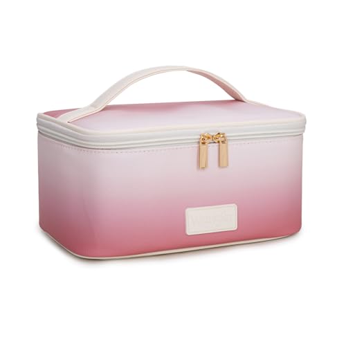 Montana West X Wrangler Travel Makeup Bag 2pcs Set Large Cosmetic Bag with Makeup Brush Holder Portable Make Up Organizer Cute Toiletry Bag with Divider and Handle for Women Gradient - color: Khaki-Tan
