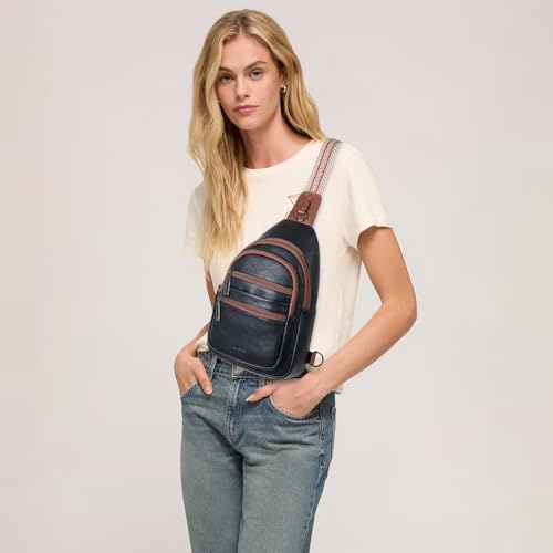 Leresas Sling Bag for Women Crossbody Fanny Cross Body Handbag Sling Purse Vegan Leather Trendy Gifts Travel Shoulder Bag Anti Theft Brown/Black - color: Brown/Black
