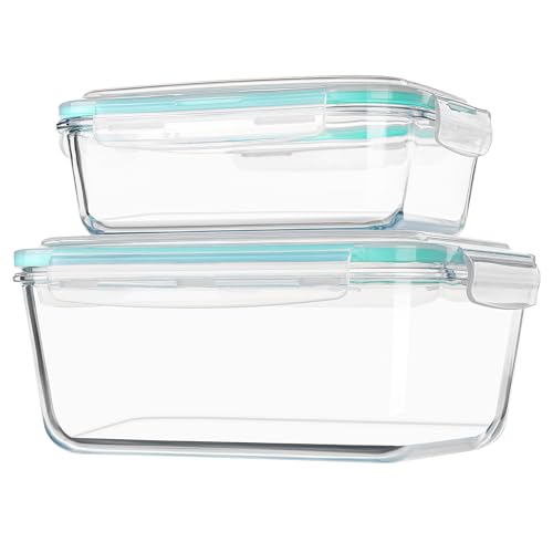 Vtopmart 122oz+50oz Large Glass Food Storage Containers with Airtight Lids, Big Glass Containers for Roasting Chicken, Baking Casseroles, Food Storage, Meal Prep, Fruits, Thanksgiving Meals, BPA-Free - size: 2pack 122oz+50oz