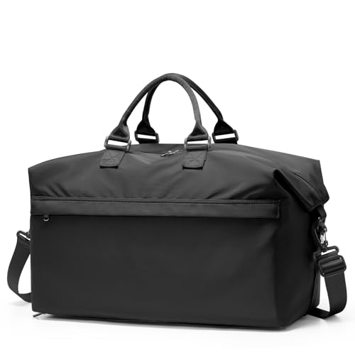 Travel Duffel Bag,Carry-On Overnight Weekender Bags for Women,Personal Item Travel Bag with Shoes Compartment,Sports Gym Bag - color: Black