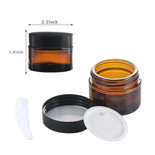 OverNews 2oz Amber Glass Jar Travel Size, 4PCS Empty Cosmetic Lotion Container with Black Lid & Spatula, Small Mini Jar for Beauty - color: Amber, size: 4