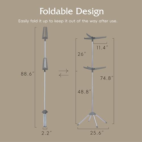Beaudaily Clothes Drying Rack, Foldable 74.8-Inch Laundry Drying Rack, Indoor 2 Tier Drying Rack Clothing with Rotatable Arms, Stainless Steel, Holds 54 Pieces, Space Saving, Grey and Silver - color: Grey + Silver, size: 2-Tier