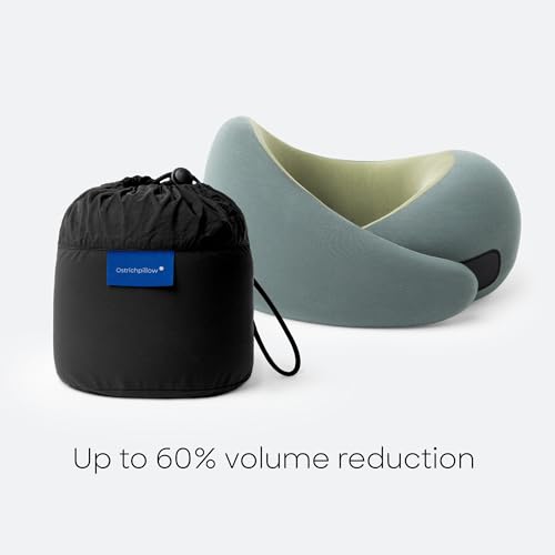 Ostrichpillow Go Neck Pillow, Travel Pillows for Airplanes, Premium Memory Foam Travel Pillow, 360º Ergonomic Design, Asymmetrical Sides, Travel Bag Included, Washable Modal Cover - color: Forest Snooze