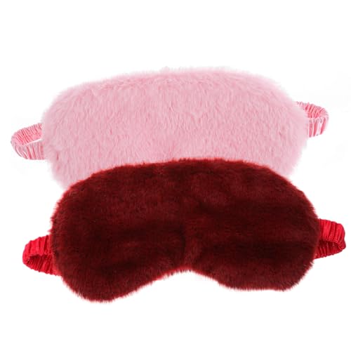 2 Pcs Plush Eye Mask Soft Sleeping Blindfold Eye Cover Comfortable Furry Faux Fur Sleeping Mask Satin Nap Night Eyeshade Cover for Women Men Gift (Pink, Red) - color: Pink, Red