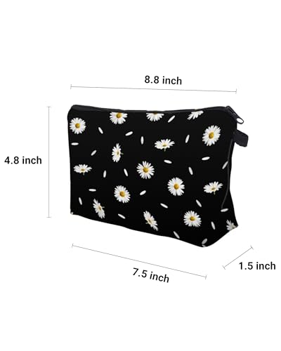 Cute Travel Makeup Bag Cosmetic Bag Small Pouch Gift for Women (Daisy Black) - color: Daisy Black