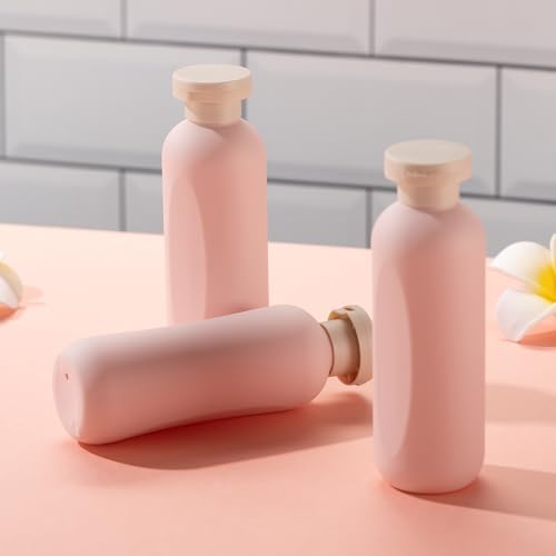 Empty Shampoo Bottles 6.7oz - Large Size Refillable Plastic Liquids Toiletry Containers - Empty Leak Proof Lotion Toiletries Dispenser - Pink Flip Cap Top Body Wash and Cosmetic Set 4 Pack - color: Pink