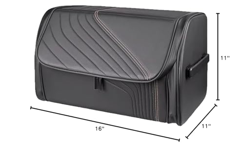 TOPABYTE Car Trunk Organizer with Lid and Sturdy Handle Foldable Durable Premium Leather Storage Box Cargo for BMW SUV Sedan Truck, Black, Small