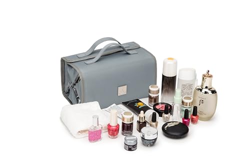 ROYALFAIR Roll Up Makeup Bag, Travel Toiletry Bag for Women with 4 Clear TSA Approved Pouches, Hanging Travel Organizer, Folding Cosmetic Bag for Men and Women - color: Grey