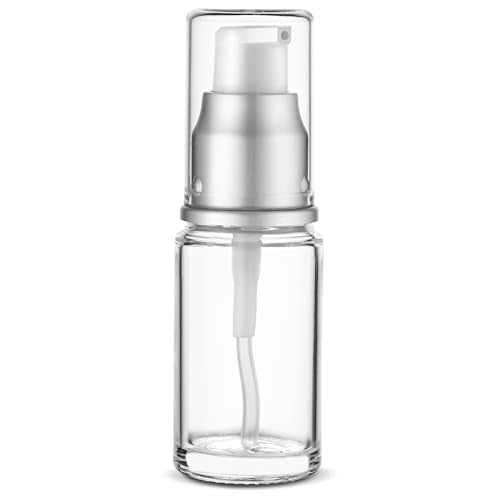 VitalUp 0.5 Oz 15ml Refillable Luxury Clear Glass Lotion Travel Pump Bottle with Silver Cap for Cosmetics, Lotion, Body Cream, Sanitizers, Cream, Foundation (Pack of 3) - size: 15 ml (3 Pack)