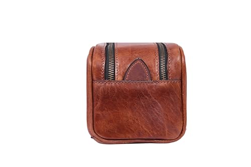 Leather Toiletry Bag for Men | Grooming Travel Kit | With Waterproof Lining | By Aaron Leather Goods - color: Jade Brown