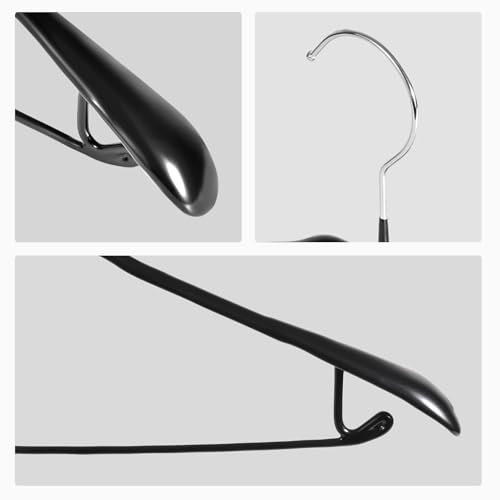 5 Pack Wide Shoulder Hangers 17” Metal Suit Hangers Smooth Soft Gloss Grippy Flexible Thick Rubber Blazer Non Slip Jacket Clothes Hangers Black - color: Black