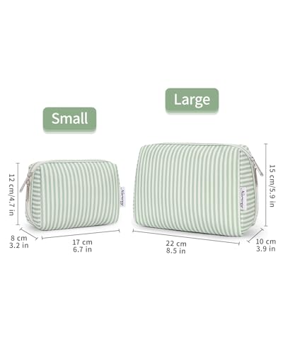 Narwey Small Striped Makeup Bag for Purse Mini Cosmetic Bag Travel Makeup Pouch Zipper Pouch Cute Make up Bags with Compartments for Women Girls (Mint Green Stripe, Small) - color: A-Mint Green Stripe, style: Small
