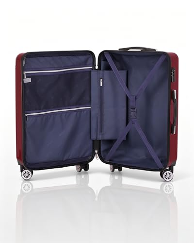Coolife Luggage, Suitcase with Durable and Lightweight, Checked Luggage with PC+ABS Hardshell, Dual Spinner Wheels, TSA Lock, and YKK Zipper(wine wind new, M(24in)) - color: wine wind new, size: M(24in)
