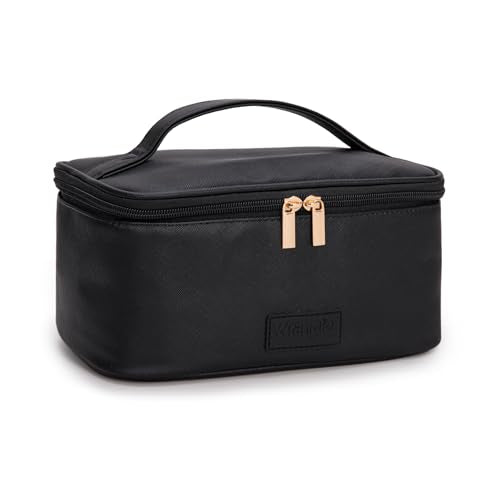 Montana West X Wrangler Travel Makeup Bag 2pcs Set Large Cosmetic Bag with Makeup Brush Holder Portable Make Up Organizer Cute Toiletry Bag with Divider and Handle for Women Black - color: Black