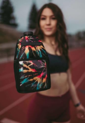 Half-Gallon Fitness Hydration Cover | Neoprene Insulated Cooling & Portable Gym Water Bottle Carrier | CASE with Storage Pockets - color: Carnival