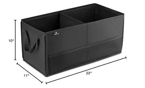 Handy Laundry Car Trunk Organizer – Large 2 Compartment Storage Bin with Non-Slip Fastener, Mesh Side Pockets & Heavy-Duty Handles, 22 x 10 x 11 in, Black – Prevents Shifting & Rolling - size: 22" x 10" x 11"