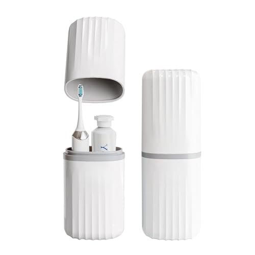 Topavatop Toothbrush Travel Case, 2 in 1 Toothbrush Holder and Rinse Cup, Large Capacity Toothbrush Cup with Cover, Portable Travel Toothbrush Holder for Traveling, Camping, Trip - 1Pcs - White - color: White