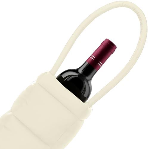 PUFT Puffer Wine Tote Bag – Insulated Wine Bottle Carrier for Bottles – Trendy Quilted Wine Bag - color: 1 Bottle Cream