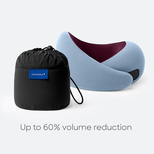 Ostrichpillow Go Neck Pillow, Travel Pillows for Airplanes, Premium Memory Foam Travel Pillow, 360º Ergonomic Design, Asymmetrical Sides, Travel Bag Included, Washable Modal Cover - color: Dawn