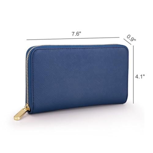 Luxury Real Leather Zip Around Travel Wallet | Large Capicity Card Holder Organizer | Classic Phone Clutch for Men Women (Navy - Saffiano Leather) - color: Navy - Saffiano Leather
