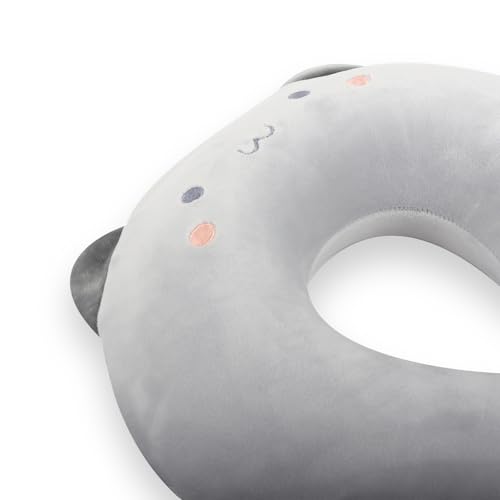 Kids Neck Pillow for Travel with Sleep Eye Mask, Cute Travel Neck Pillow, Memory Foam Flight Sleeping Headrest Pillow for Boys & Girls, Airplane, Train, Car, Home Use - Grey Cat - color: Grey Cat
