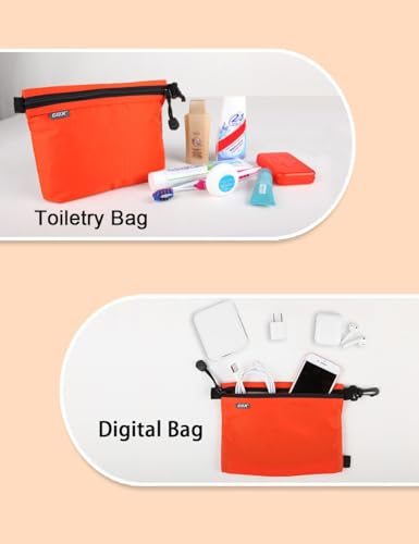 GOX Travel Toiletry Bag, Carry On Small Zipper Pouch, Cosmetic Kit Makeup, Digital Bag, Water Repellent Nylon (Orange) - color: Orange