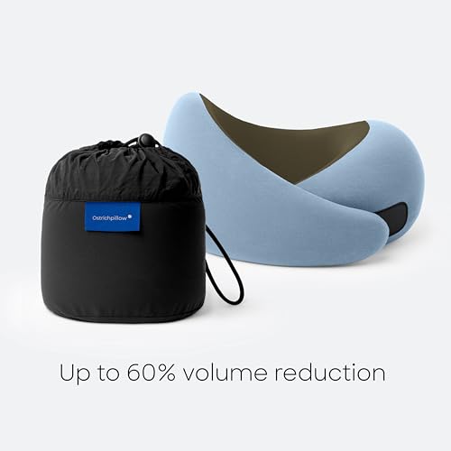 Ostrichpillow Go Neck Pillow, Travel Pillows for Airplanes, Premium Memory Foam Travel Pillow, 360º Ergonomic Design, Asymmetrical Sides, Travel Bag Included, Washable Modal Cover - color: Meadow