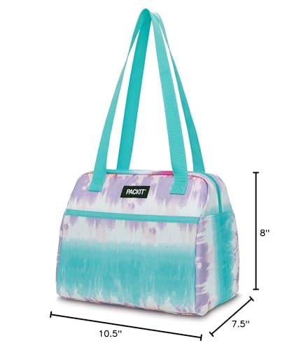 PackIt Freezable Hampton Lunch Bag, Tie Dye Sorbet, Built with EcoFreeze Technology, Collapsible, Reusable, Zip Closure with Front Pocket and Shoulder Straps, Perfect for Tweens and Adults - color: Blue and Purple