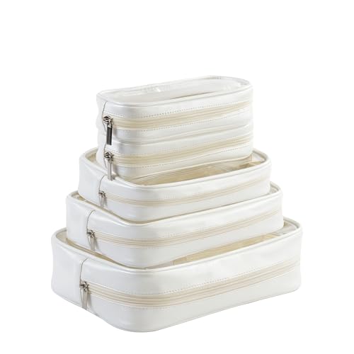 Remobia Hicol TSA Approved 5-Piece Diaper Bag Organizer Pouch Set Clear Waterproof TPU Kids Toiletry Storage Set Travel Packing Clutch Cube Bags for Baby Nursing(Pearl White Leather) - color: Pearl White Leather