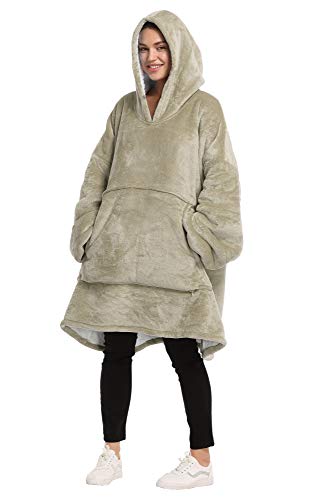 Catalonia Oversized Blanket Hoodie Sweatshirt, Wearable Sherpa Blanket Pullover, Gift for Her - color: Latte