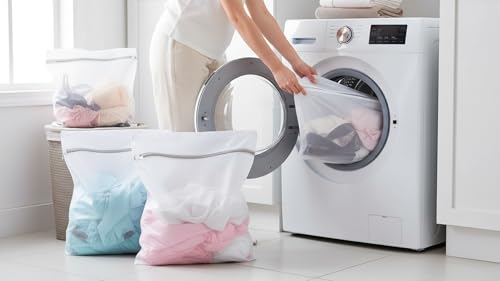 Mesh Laundry Bags for Delicates, Lingerie Wash Bags with Auto-Lock Zipper, 100% Polyester Fine Mesh, White Net, 2XL, 2L, 2S - size: 2S(10x12")+2L(16x20")+2XL(20x24")
