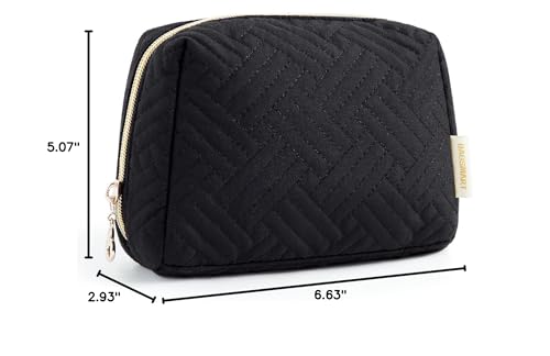 BAGSMART Small Makeup Bag, Compact Cosmetic Pouch for Women for Purse, Travel Toiletry Organizer with Wide Open Design, Black - color: 01-Black