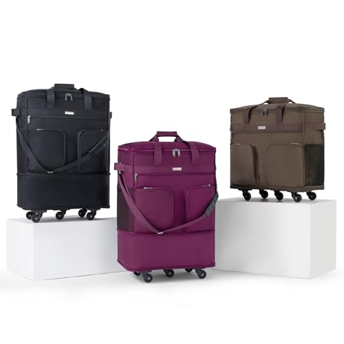 Hanke Expandable Large Suitcase 4 Wheels Lightweight Collapsible,Foldable Suitcases &Travel Bags Hand Luggage Extend 20/24/28 inch Suitcases Duffel Bag Without Telescopic Handle for Men & Women - color: Purple Upgrade Version 2