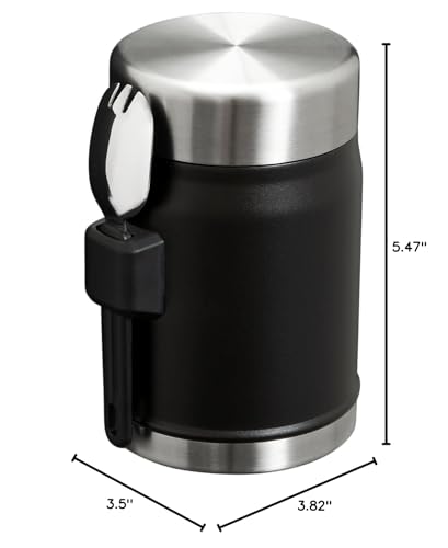 STANLEY Classic Food Jar and Spork | Vacuum Insulated Food Container | Wide Mouth Screw On Lid | Packable for Travel | Stainless Steel with Leakproof Lid | BPA-Free - color: Black 2.0