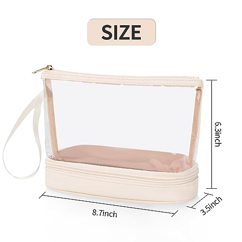 Ethereal Clear Makeup Bag, Cream Small Cosmetic Bag Travel Makeup Bag for Women TSA Approved Toiletry Bag Portable Makeup Pouch - color: 05-cream clear