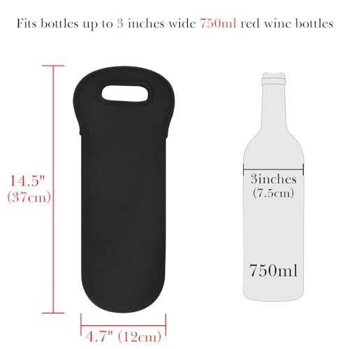 Wine Travel Carrier & Cooler Bag, Wine bottle Carrying Tote Picnic Cooler, Water, Drinks, Beer Bottle Insulated, Neoprene Hand Bag for Travel with Secure Carry Handle (Black) - color: Black, size: 14.5" x 4.7"