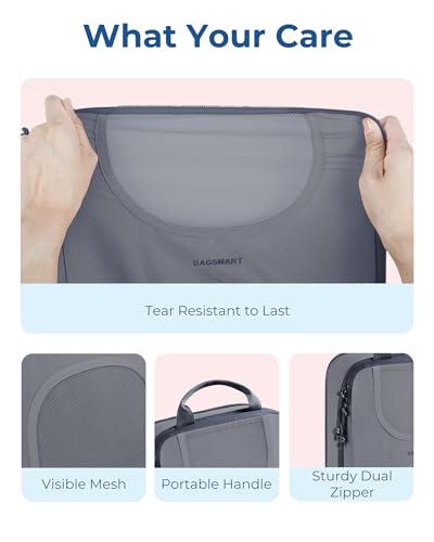 BAGSMART Compression Packing Cubes, 6 Set Packing Cubes for Suitcases, Lightweight Suitcases Organizers Bag Set & Compression Travel Cubes, Travel Essentials Packing Organizers - color: 04-Grey
