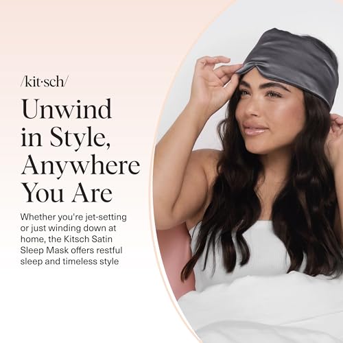 Kitsch Satin Sleep Mask - Eye Masks for Sleep, Softer Than Silk Satin Sleeping Mask Blindfold and Sleep Masks for Women and Men, Eye Care Travel Essentials - Charcoal Black - color: Charcoal Black