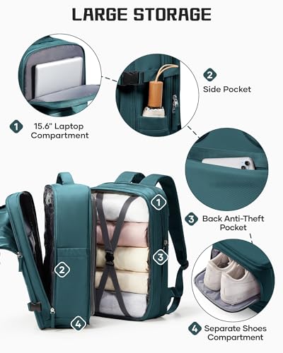 wepadre Vacuum Travel Backpack with Pump Travel Backpack with Vacuum System Expandable Vacpack Compression Backpacks for Travel Easy Vac Pack Carry on Luggage - color: Peacock Blue