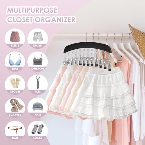MEILIDY Leggings Hangers, Wooden Closet Hanging Leggings Storage Organizer Scarf Hangers with 24 Clips, 360° Swivel Hook, Black, 2 Pcs - color: Black