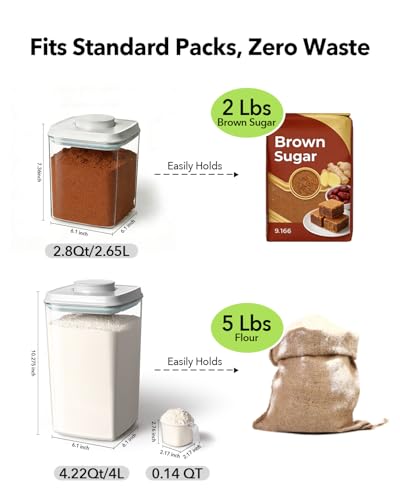 Airtight Food Storage Containers Set with One-Touch Lid, 2-Pack (4.22 QT / 4.0 L) Tall Stackable Durable PET for Bulk Rice, Flour & Baking Essentials Organizer. - color: 4.2Qt*2
